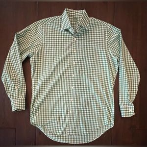 Sid Mashburn Long Sleeve Checkered Green Gingham Poplin Dress Shirt